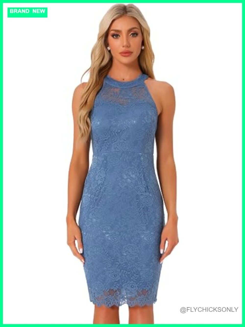 Halter Formal Dress Sleeveless Bodycon Lace Sheath Wedding Guest Cocktail